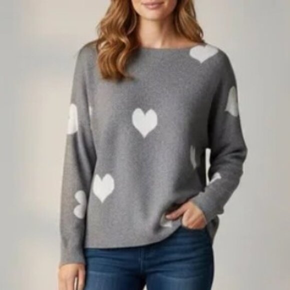 belle by belldini Soft Grey Pullover Sweater with White Heart Pattern women's 2X - Picture 1 of 7